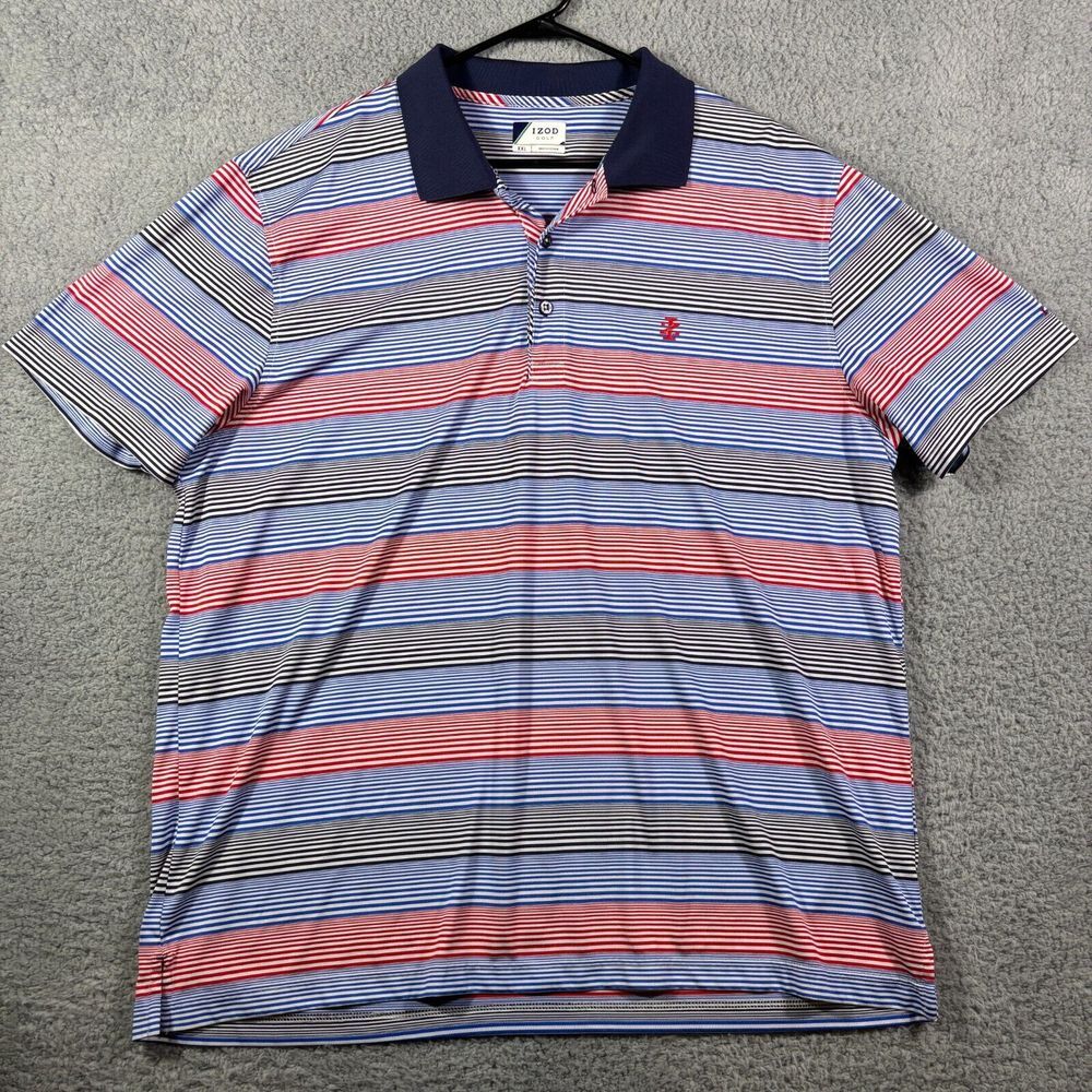 IZOD Golf‎ Men's Striped Performance Polo Shirt Navy Blue Red Athletic XXL